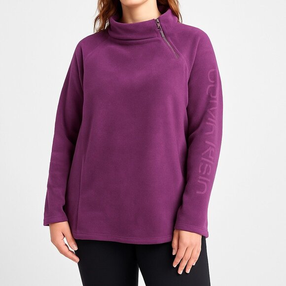 Calvin Klein Womens XL Purple Fleece Pullover Long Sleeve Asymmetrical Zip - Picture 1 of 12